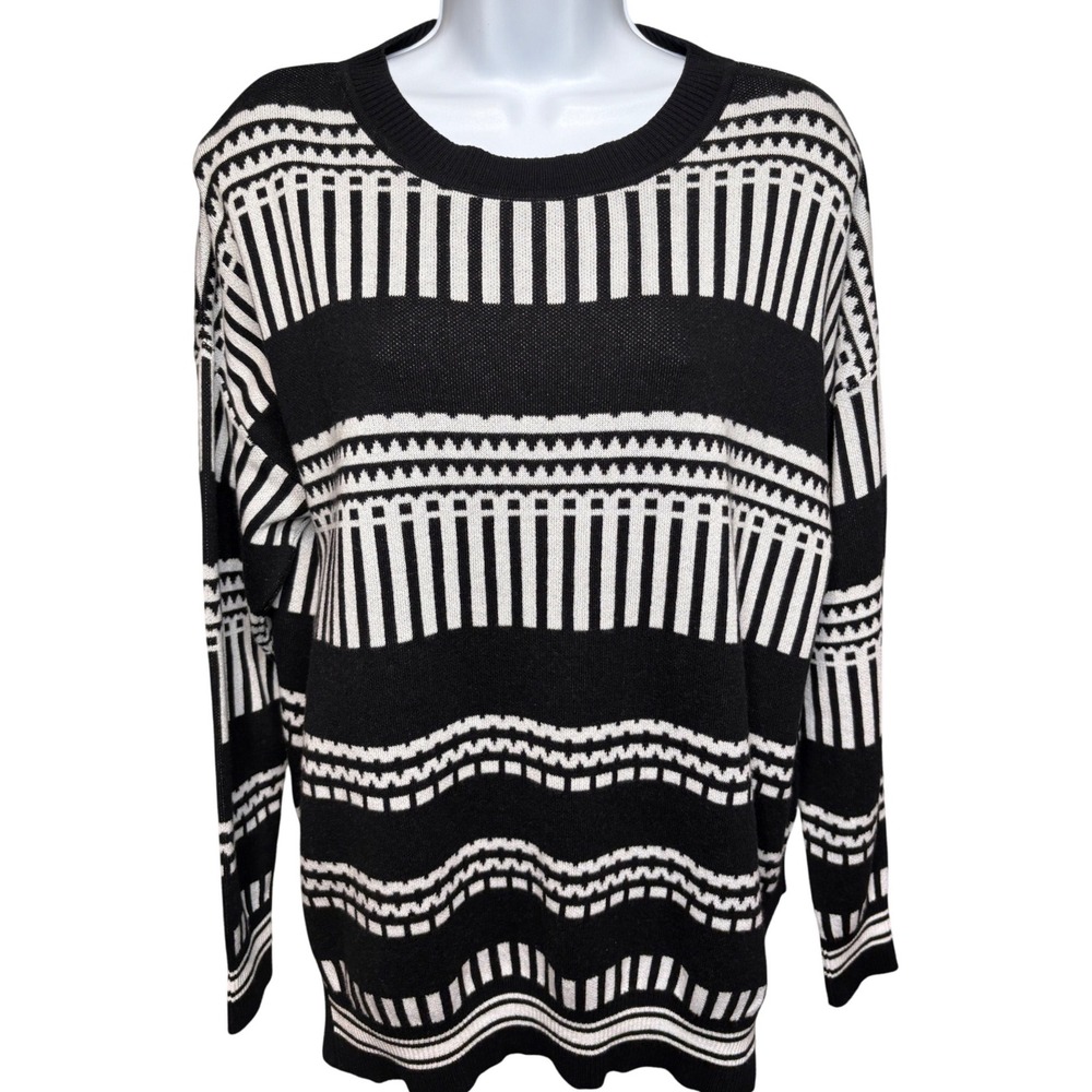 PLANET BY LAUREN G Black White Geometric Sweater One Size Minimalist Art to Wear